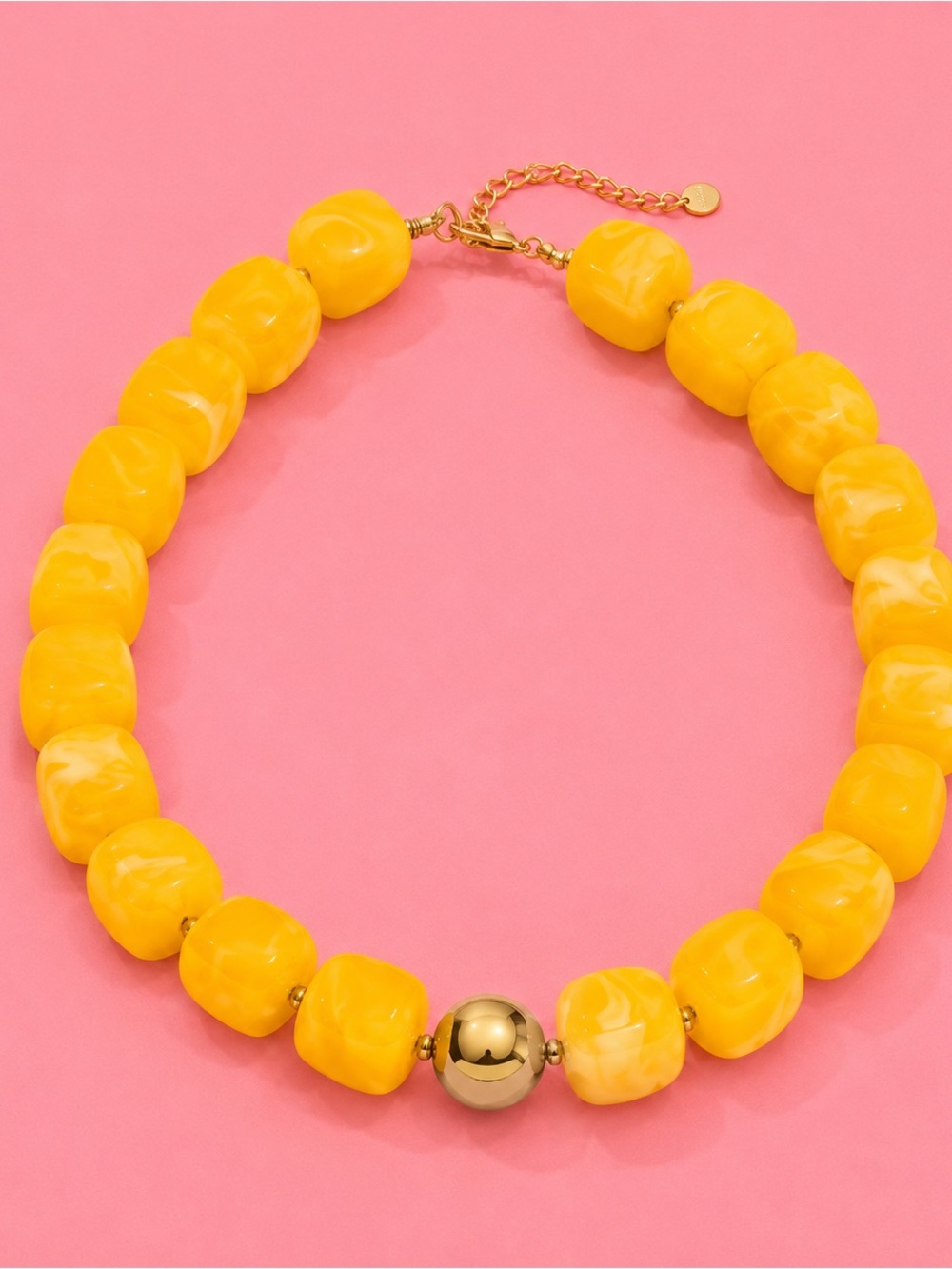 Summer Yellow Beaded Gold Necklace